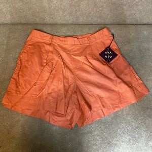 NWT Women's Plus Size 1X AVA & VIV Linen Cotton Pull On Shorts Pleated.